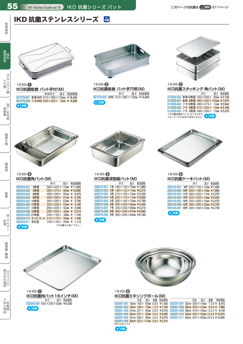 使い勝手の良い スギコ １８−８給食バット 手付 ６１０×３８５×１３０ 1枚 品番